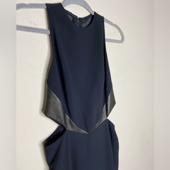 NWT Alice + Olivia Adel Leather Maxi Black Dress Waist Cutout Gown Size 2 - Picture 13 of 14